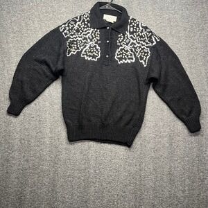 Vintage Nannell Sweater Womens Small Black Beaded Sequin Collar Knit Pullover